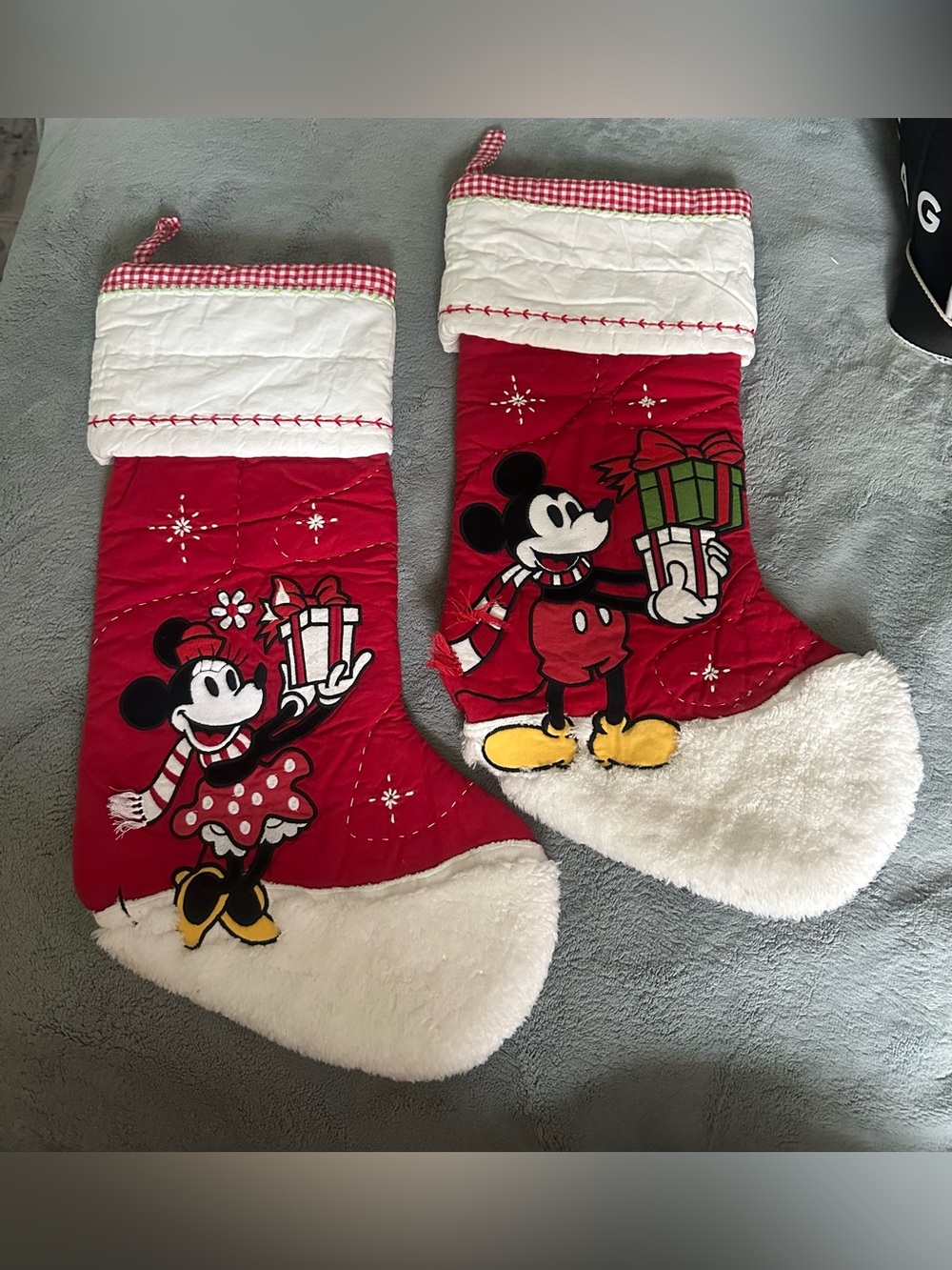 Disney Red Minnie & Mickey Holiday Stockings with White Cuff - Pair